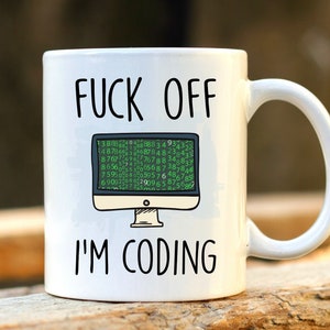Taza "¡Lárgate, estoy programando!" - Taza para programadores, Regalo para programadores, Taza con mensaje atrevido, Regalo para programadores, Tazas divertidas para programadores, Regalo con palabrotas