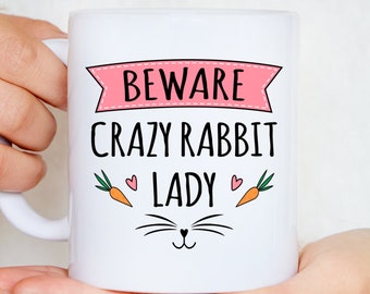 Crazy Rabbit Lady-mok - Konijnenmok, konijnenmok, cadeaus voor vrouwen, cadeau konijnenliefhebber, konijnenmokken, Crazy Rabbit Lady