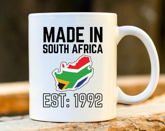 Mok Made in South Africa - gepersonaliseerde mok met Zuid-Afrikaanse vlag, grappige Zuid-Afrikaanse cadeaus, cadeau Zuid-Afrika, cadeau voor Zuid-Afrika