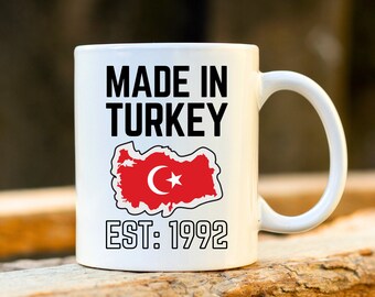 Made In Turkey Mug. Turkey Flag. Map Of Turkey. Personalised Turkish Mug. Funny Turkish Gift. Unique Turkey Present. Gift for Turkish Person