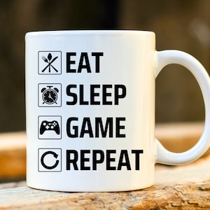 Come, duerme, juega, repite: regalos para gamers, regalos únicos para gamers, tazas de videojuegos, tazas de videojuegos, regalos para novio, regalos para él