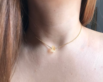 Natural Citrine Necklace, Natural Gemstone Jewelry, Citrine choker, Choker Citrino