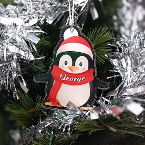 Personalised Christmas Tree Acrylic Bauble Decoration - Penguin