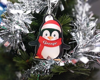 Personalised Christmas Tree Acrylic Bauble Decoration - Penguin