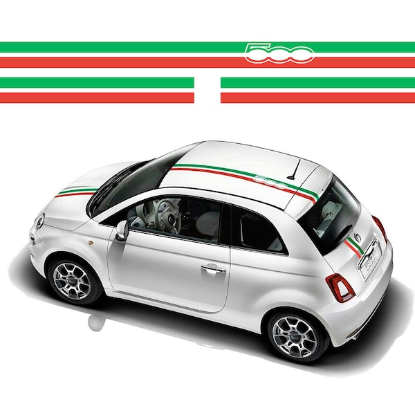 Italian Flag Roof & Bonnet Stripes for Fiat 500 - Vinyl self adhesive graphic car sticker decals