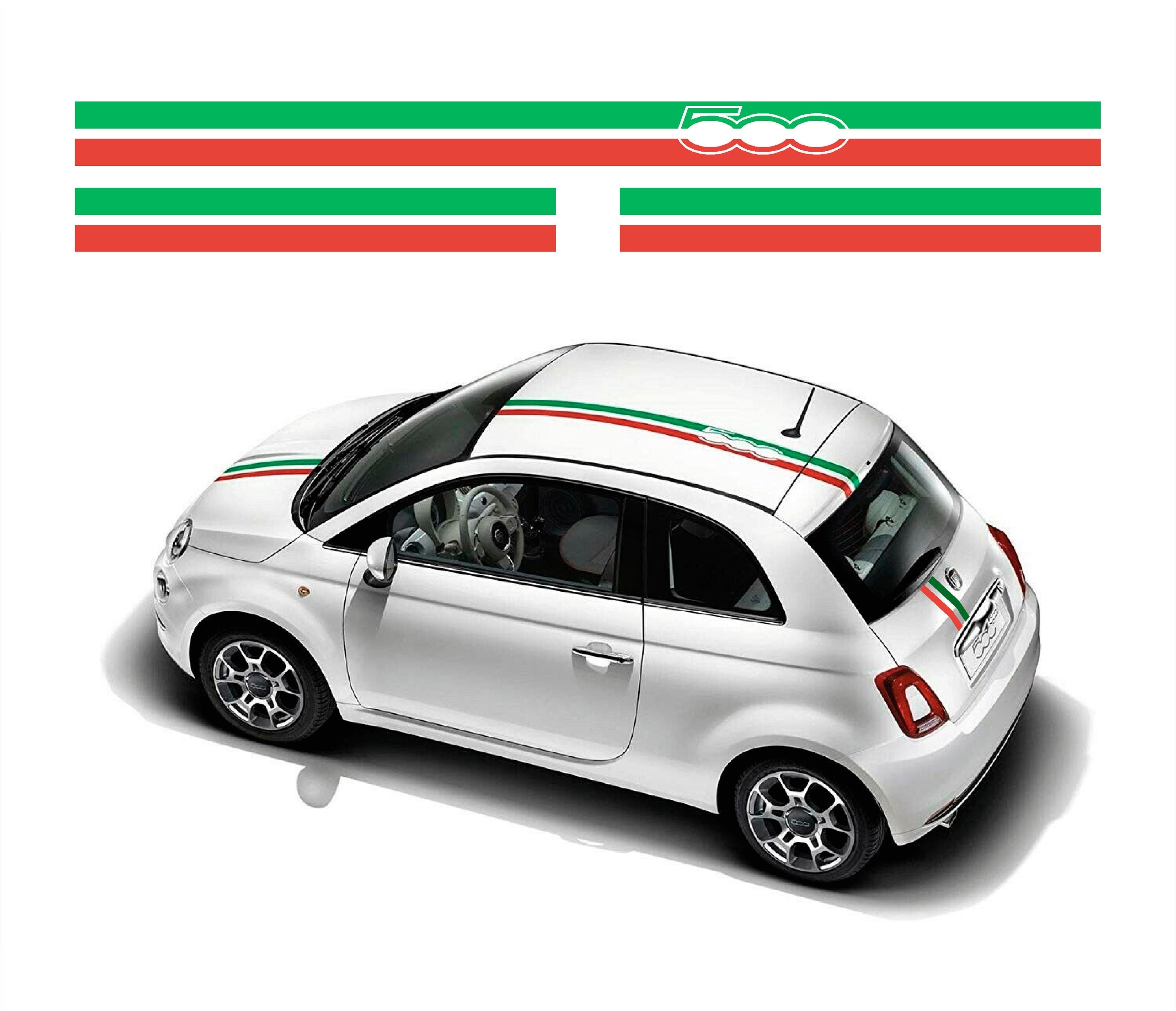 FIAT 500 Mirror Covers in Carbon Fiber - Italian Racing Stripe