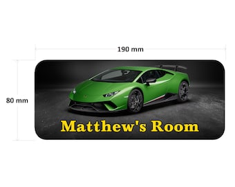 Placa de puerta Lamborghini - Letrero personalizado para dormitorio infantil, regalo para niños y niñas