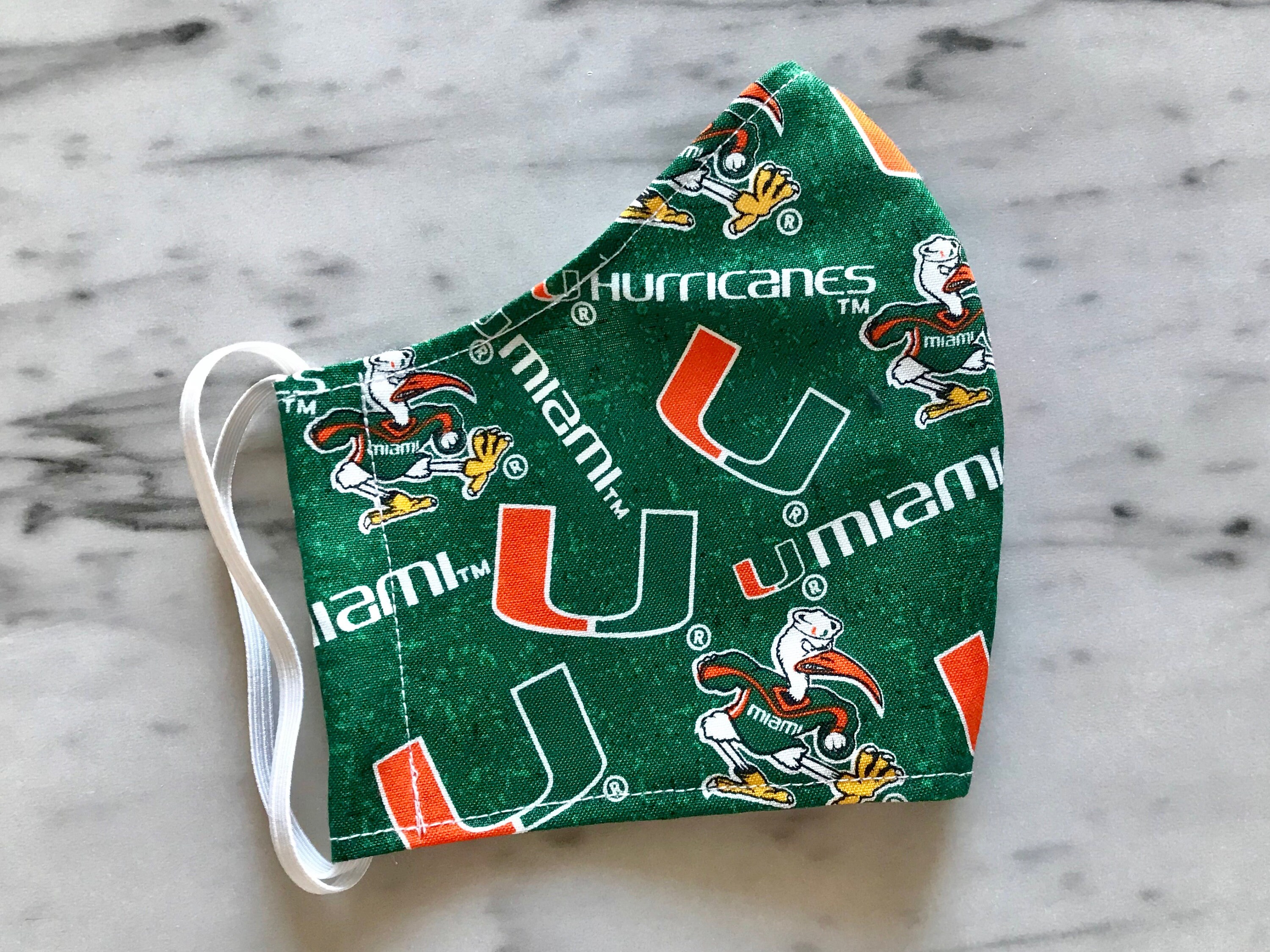UM Hurricanes Sports Face Mask. Washable, double layer w/thin filter,…