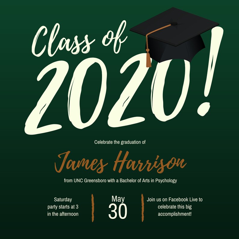 Virtual Graduation Party Invitation Graduation Announcement Etsy