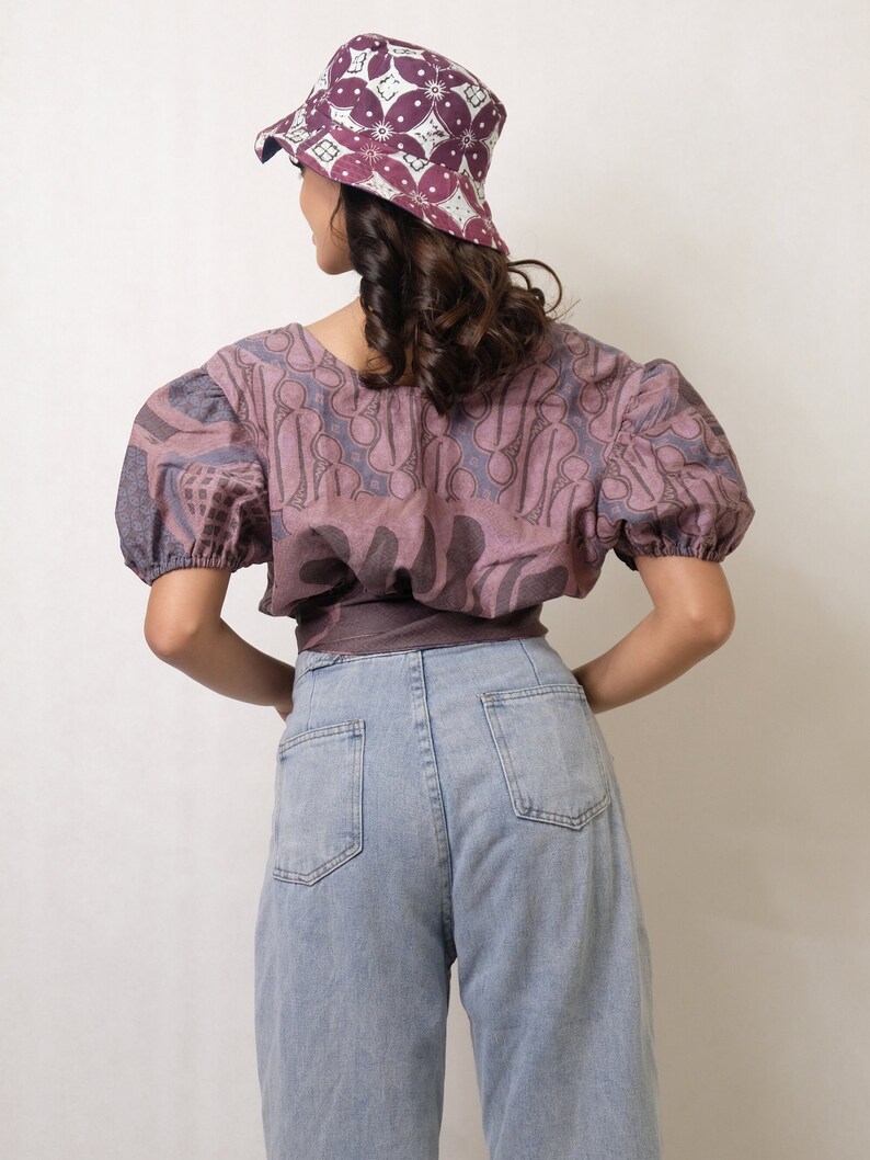 Batik Puff Sleeve Reversible Crop Top image 3