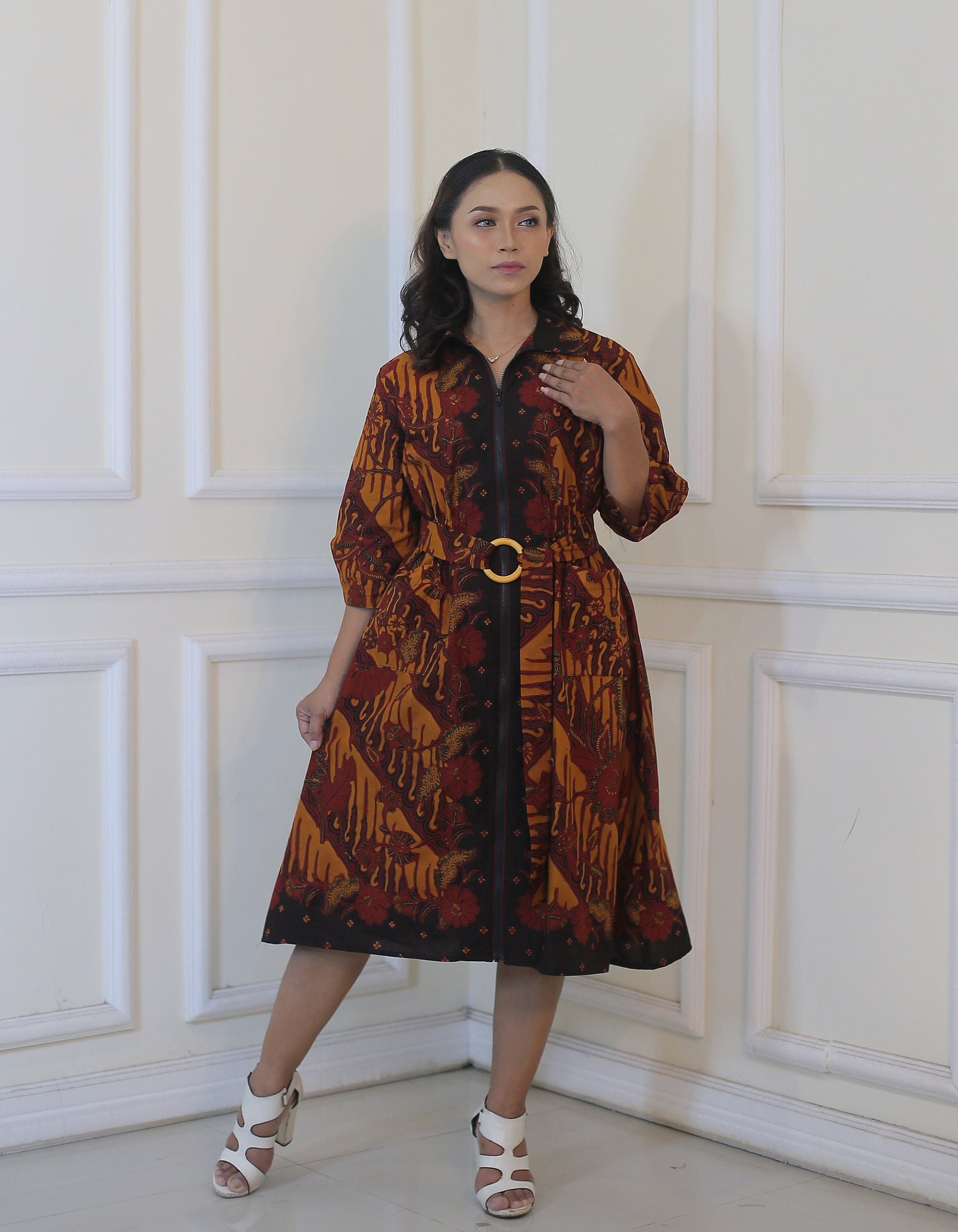 batik midi dress Fat Face - Chocolate Brown Batik