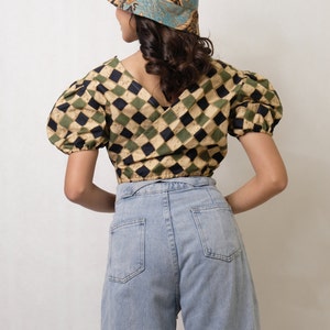 Batik Puff Sleeve Reversible Crop Top image 6