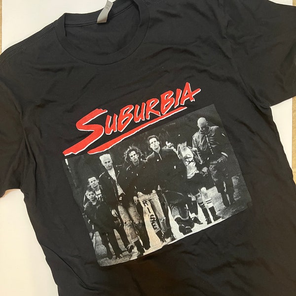 Suburbia Punk Soft Comfortable Cotton Water Based Print Text Graphic Logo Black Tee Shirt T-shirt