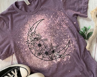 Moon Flower Celestial Lavender Lilac Purple Soft and Comfy Adult Tee T-Shirt