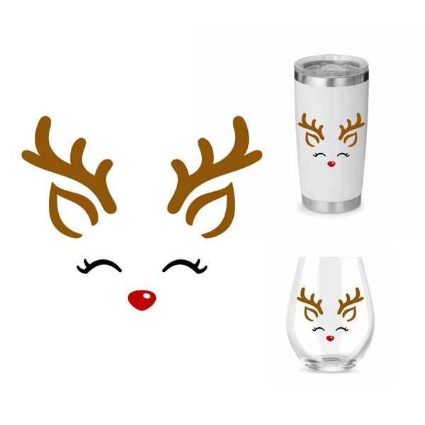 Reindeer Vinyl Decal Sticker | Christmas | iPhone Laptop Car Tumbler Yeti Stanley Cup Wine Glass Cooler | Merry Christmas Happy Holidays