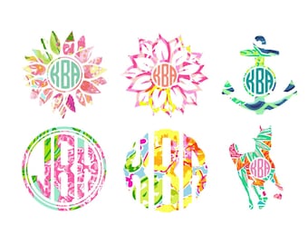 Lilly Inspired Monogram Decal Vinyl Sticker | Personalized Preppy iPhone Laptop Car Tumbler Yeti Stanley Cup Wine Cooler Horse Flower Anchor