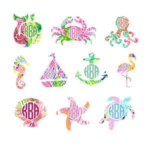 Lilly Inspired Sea Theme Vinyl Decal Monogram Sticker | Personalized Preppy | iPhone Laptop Car Tumbler Yeti Stanley Cup Glass Cooler Owala