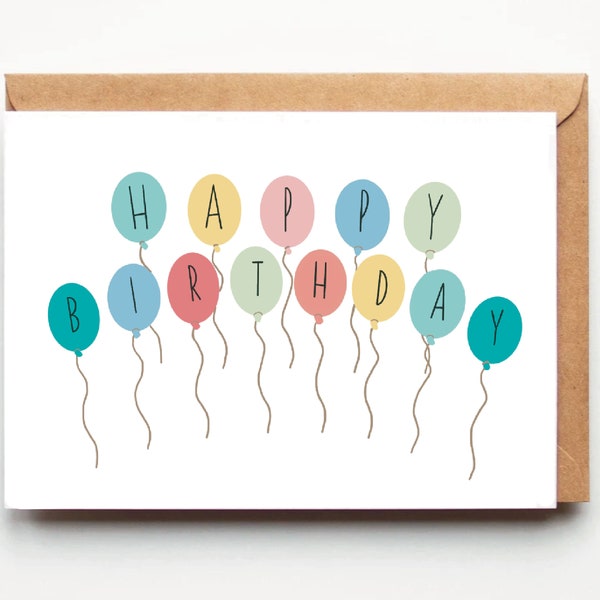 Happy Birthday Balloons Birthday Greeting Card, Holiday, Celebrate, Greeting Cards, Birthday, Balloons, Celebration, Handpainted, Designed