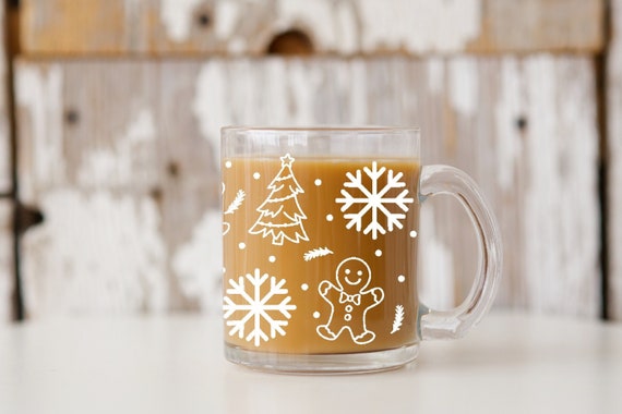 Christmas Clear Glass Coffee Mug Gingerbread Christmas Tree Snowflake Coffee  Cup 