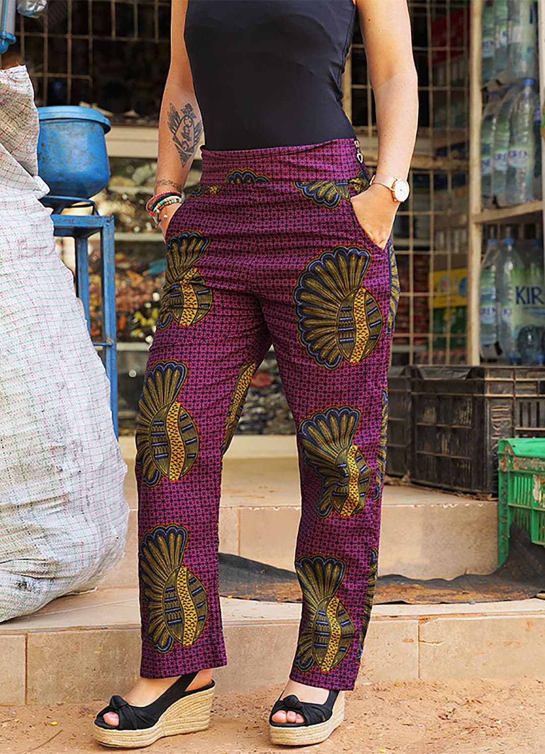 Pantalon taille haute coupe droite en tissu wax St Louis Etsy France