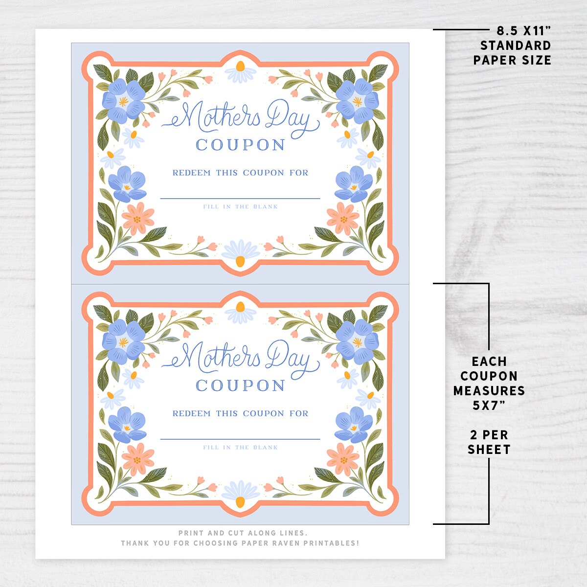 PRINTABLE Mother's Day Printable Coupons Mother's Day Gift Personalized ...