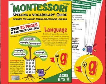 Montessori Spelling & Vocabulary ROOKIE Guide I - Greek, Latin Roots Etymology WORD STUDY - Elementary Montessori language help (25 + key)