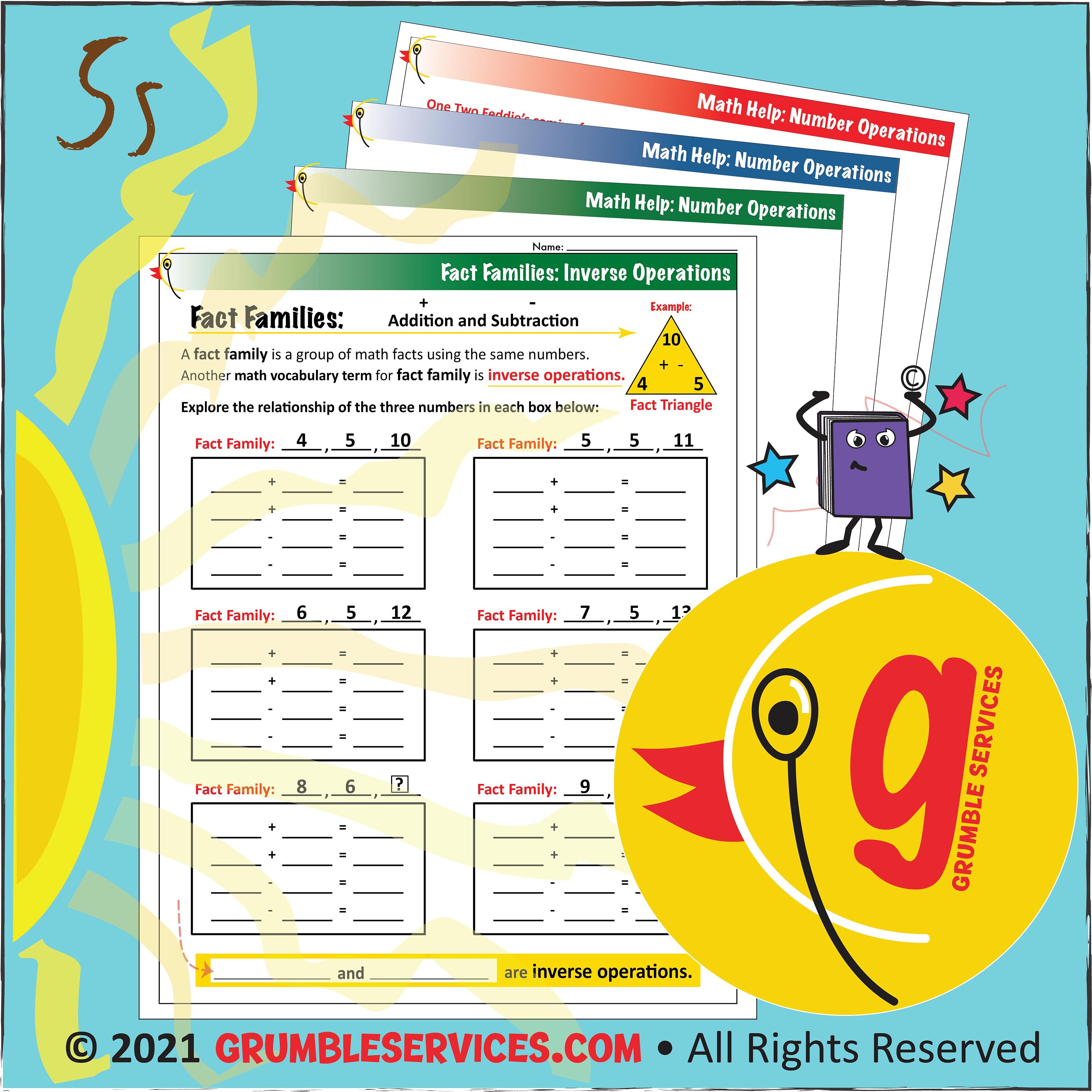Inverse Operations & Fact Families BUNDLE: 5s 6s 7s 8s 9s ...