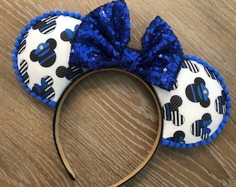 Police Mouse Ears, Thin Blue Line, Mickey Minnie Mouse Ears, Magic Kingdom, Thin Blue Line Mouse Ears