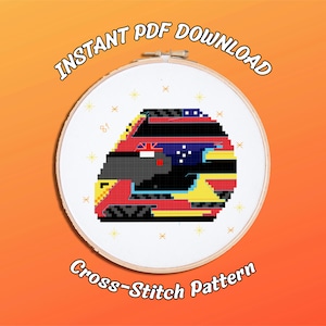 Oscar Piastri Cross-Stitch Pattern 2025 Formula Racing Helmet