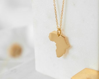 Africa Map Necklace - 18kt Gold Plated-African Roots Necklace- Continent Motherland- Gift for her Necklace - Caribbean love travel charm