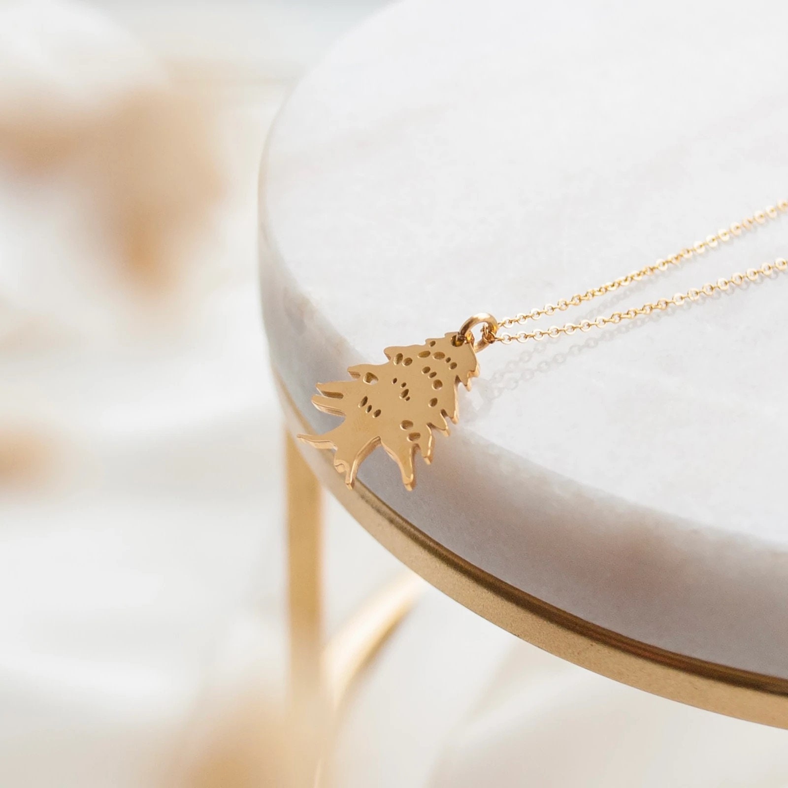 Lebanon Cedar Tree Necklace 18K Gold Plated Lebanon Country Map