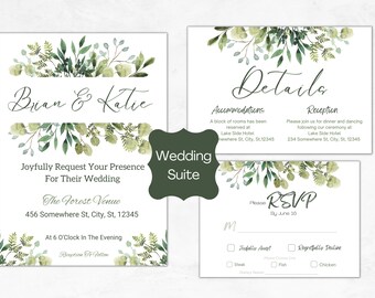 Greenery Wedding Invitation, Sage Green Wedding Invitation, Eucalyptus Wedding, Green Wedding Suite, Digital Download, Wedding Invitation