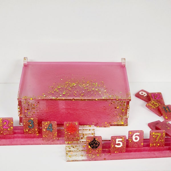 Pink with Chunk Gold Glitter Rummikub Set / Rummy Game / 4 , 6 or 8 Player