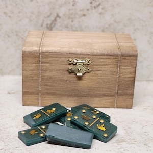 Gold Crown Dominos /Double 6 with stained wood box