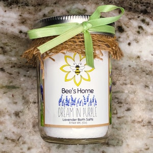 Bath Salts &quot;Dream In Purple&quot; Lavender Blend| Epsom Salt Bath Soak | Epsom Salts Jar | Bath Favors | Organic Aromatherapy | Essential Oils