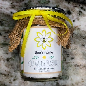 Bath Salts &quot;You Are My Sunshine&quot; Citrus Blend| Epsom Salt Bath Soak | Epsom Salts Jar | Bath Favors | Organic Aromatherapy | Essential Oils