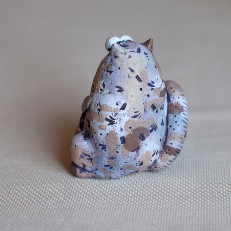 cat statue cat lover gift cat with fish ceramic cat figurine ceramic cat kitten figurine cat portrait custom Grey kitty figurine