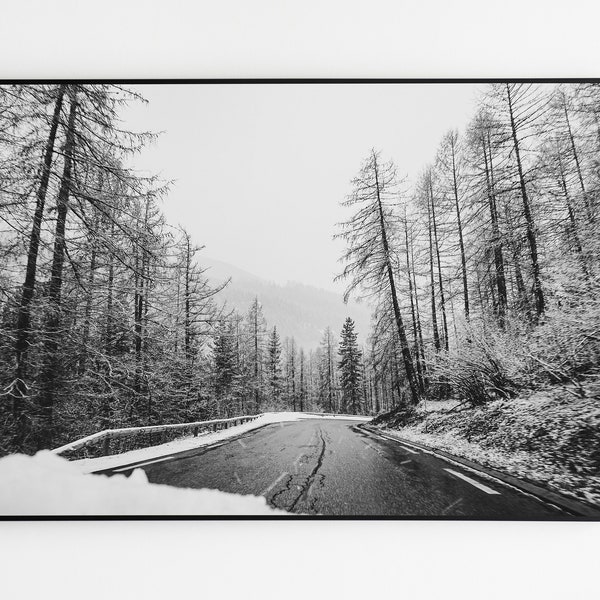 Orcières | impression Fine Art - Paysage - France - Alpes - Route - Noir & Blanc - Neige