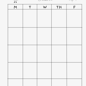 K&ouml;nnte beinhalten: Ein schwarz-wei&szlig;er druckbarer Kalender f&uuml;r Oktober mit einer Geister- und Spinnennetz-Illustration. Der Kalender hat die Wochentage mit M, T, W, TH und F beschriftet.