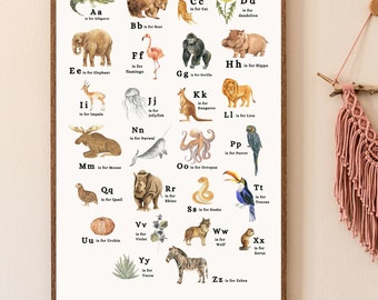 Tier-Alphabet-Wandkunst | Illustrierter Kinderdruck | Spielzimmer Wandkunst | Kinderzimmer-Dekor | ABC-Poster | Digitaler Download | 8x10
