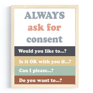 Consent Education Poster, Consent Print, School Psychologist, School Counselor Posters, Therapy Office Decor