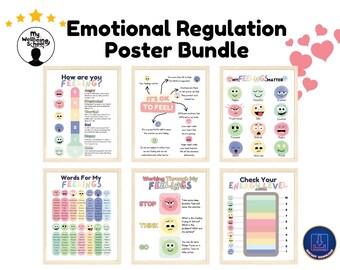 Feelings Chart for Classrooms, Emotional Regulation Posters Bundle for School Counselors