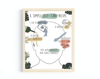 Self-Care Recipe Poster, Daily Affirmation Poster, Therapist Office Decor, Mental Health Poster, Therapy Room Decor, Self Care Poster