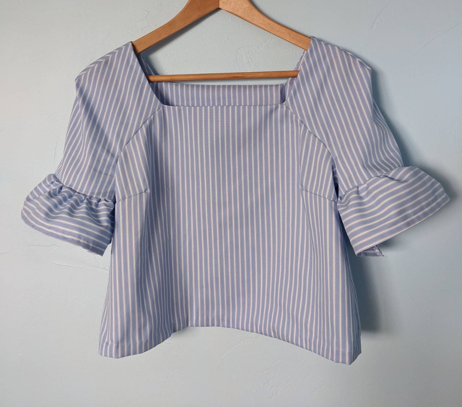 Striped Blouse Puff Sleeve Shirt Blue and White Top - Etsy UK