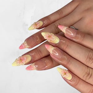 Summer Sunset Custom Press On Nails | Ombre Nail Set | Hand-Painted Reusable Nails