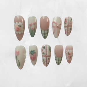 Spring Flowers Custom Press On Nails | Hand-Painted Floral Nails | Reusable Nail Set | Custom Sizes Available