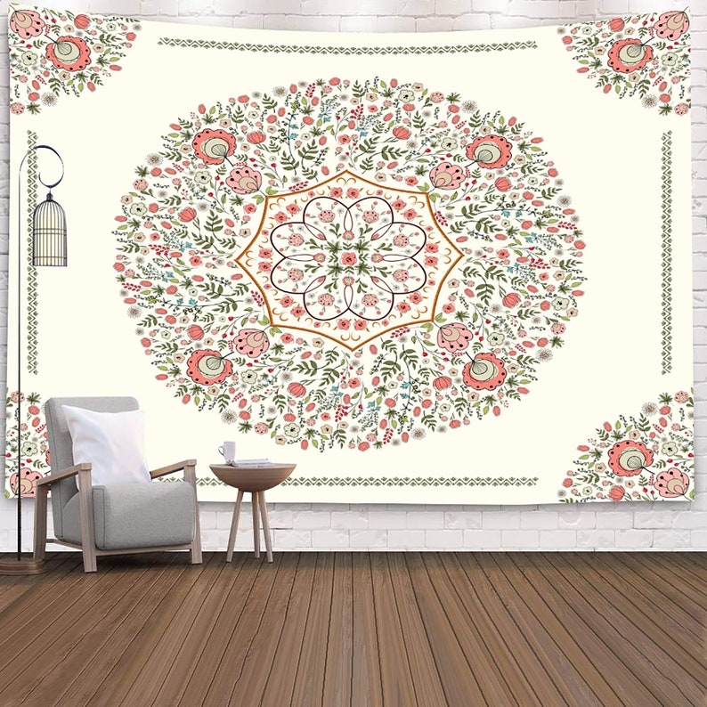 Boho Flower Garland Wall Tapestry Bohemia Tapestry Wall Etsy
