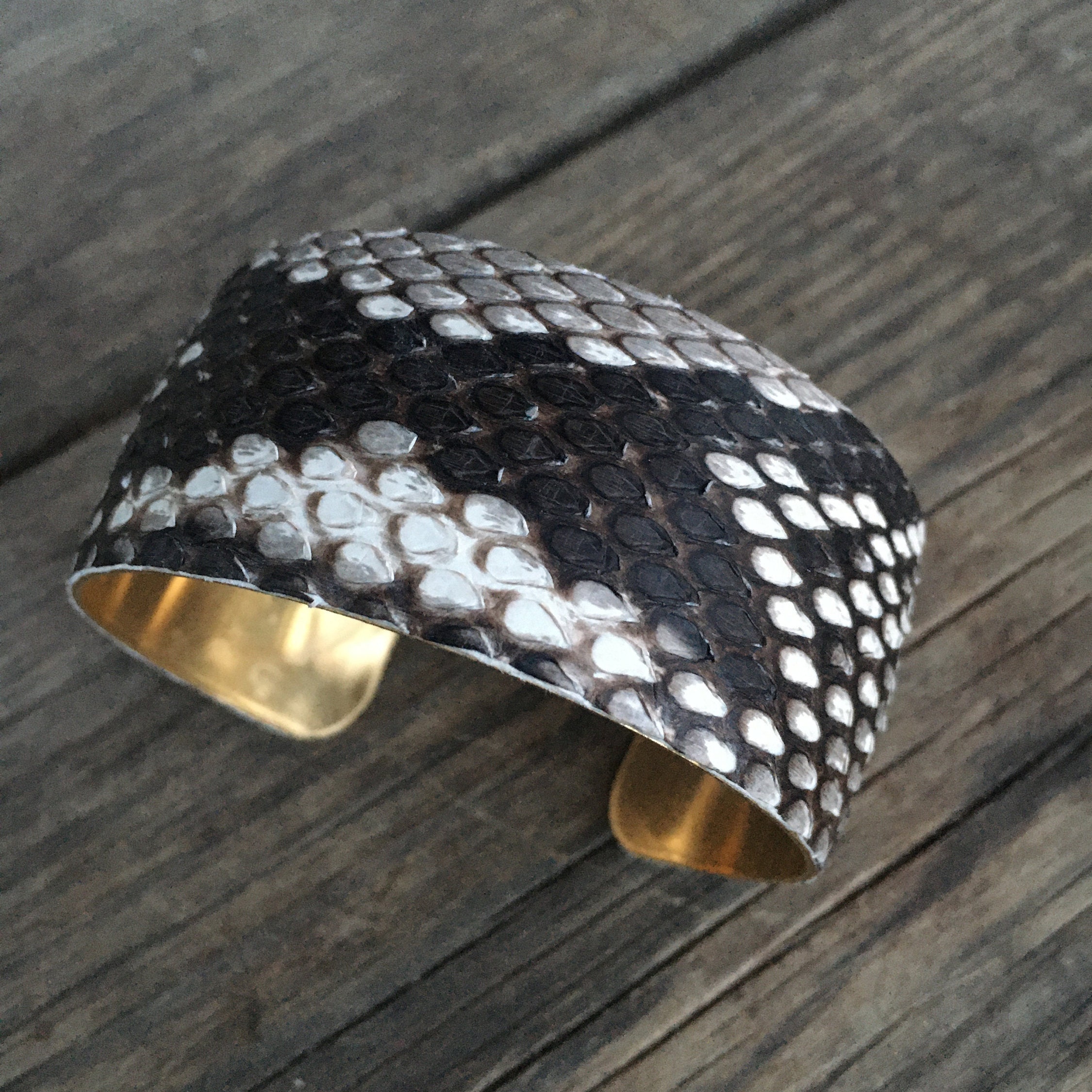 1 Genuine Python Cuff Bracelet on Solid Brass Cuff - Etsy