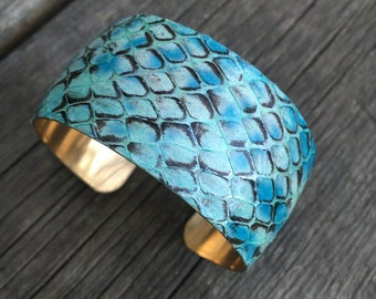 1" Bracelet de manchette de serpent de mer authentique sur le laiton lourd