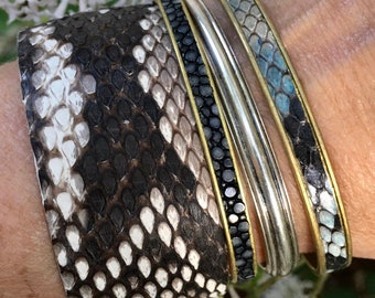 1" Genuine Python Cuff Bracelet on Solid Brass Cuff